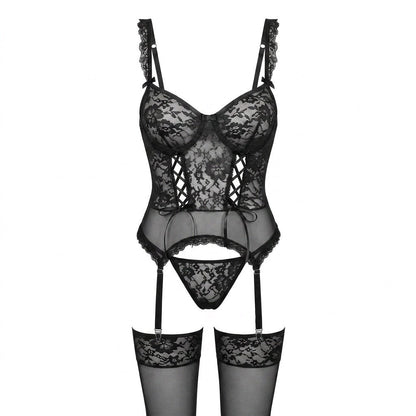 Women's Floral Lace Underwired Bustier Lingerie Set - Side Angle | Lavisa