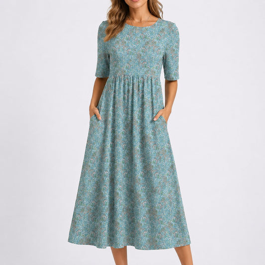 Lavisa - Women's Floral Midi Fall Wedding Guest Dresses Short Sleeve