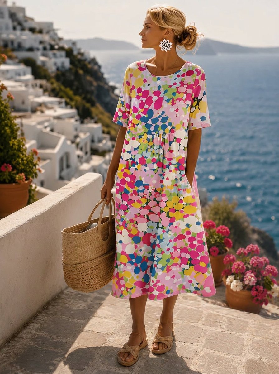 Lavisa - Floral Print Short Sleeve Midi Dress
