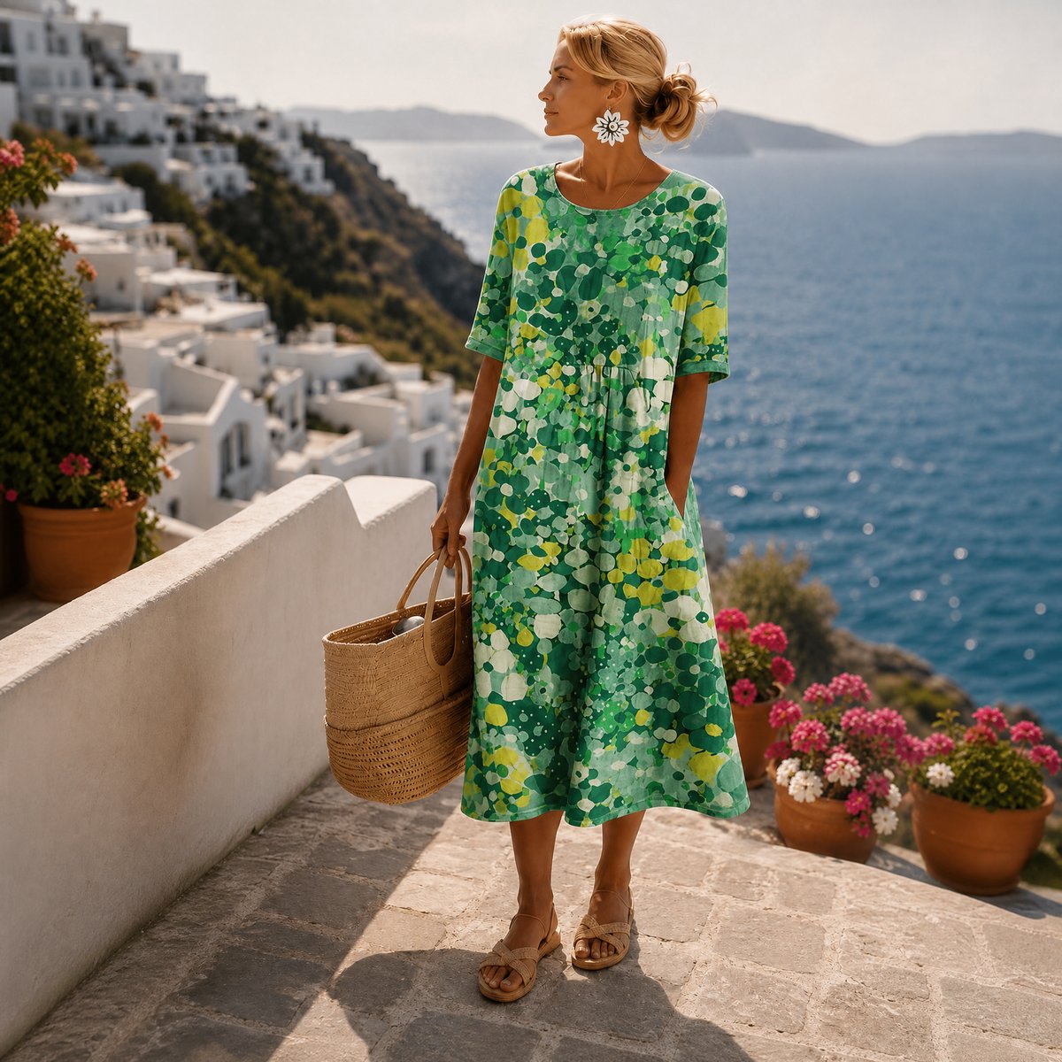 Lavisa - Floral Print Short Sleeve Midi Dress