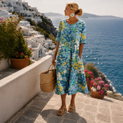 Lavisa - Floral Print Short Sleeve Midi Dress