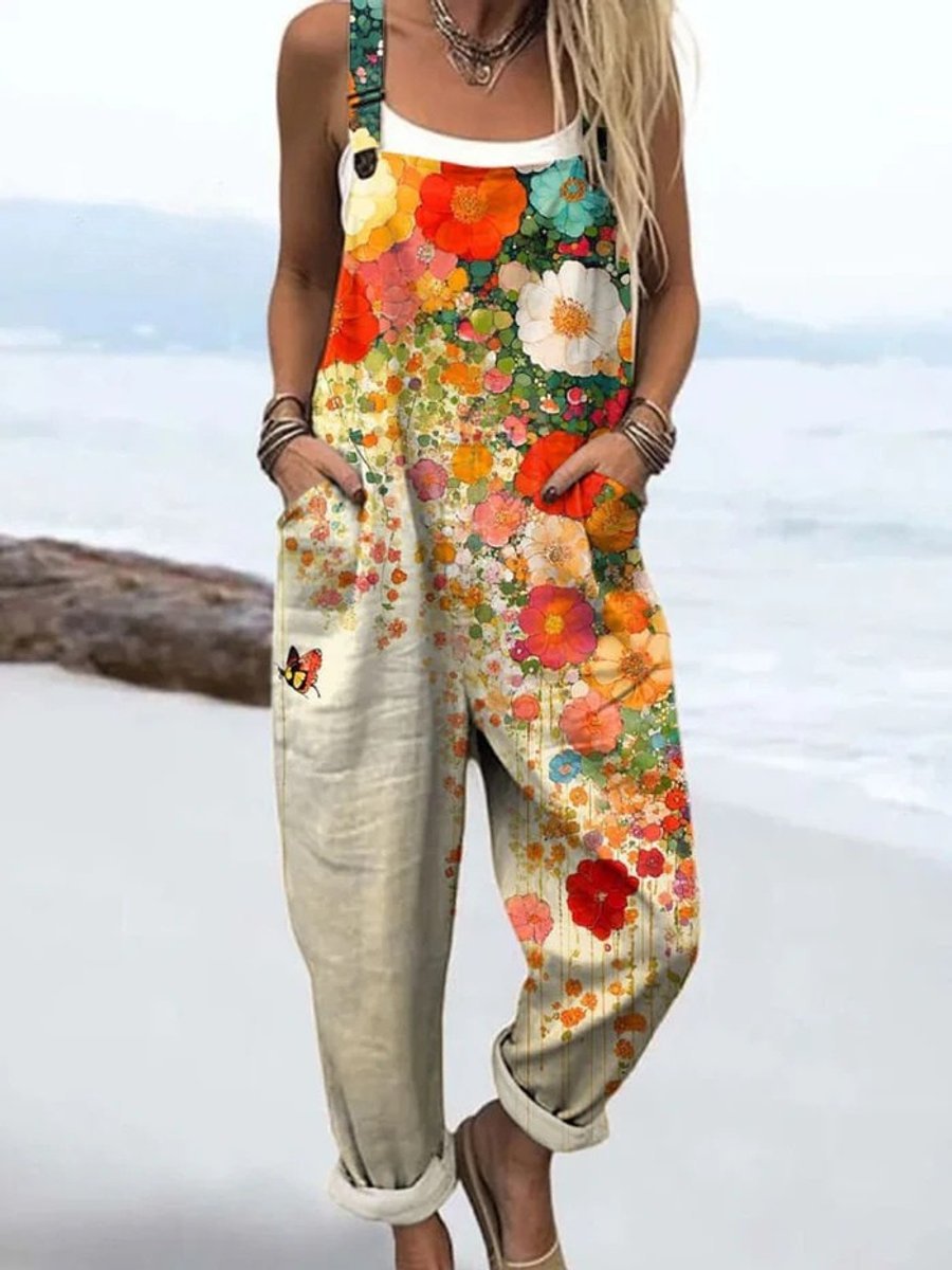 Women's Floral Print Sleeveless Wide Leg Pants Jumpsuit Full Length | Lavisa