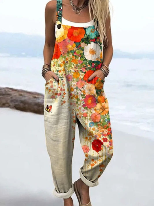 Lavisa - Women's Floral Print Sleeveless Wide Leg Pants Jumpsuit Full Length