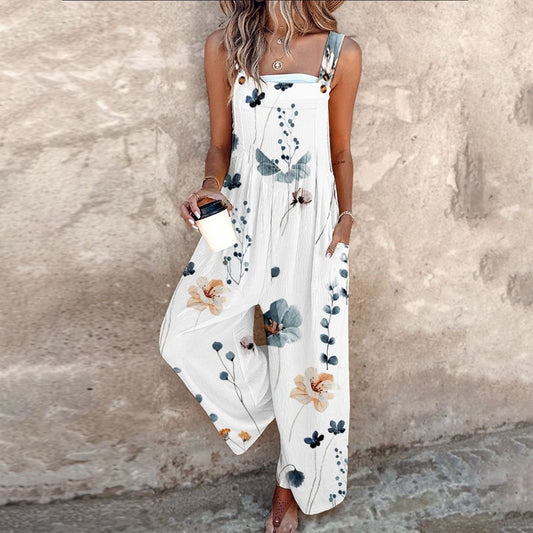 Lavisa - Women's Floral Print Wide-Leg Sleeveless Dungaree Jumpsuit
