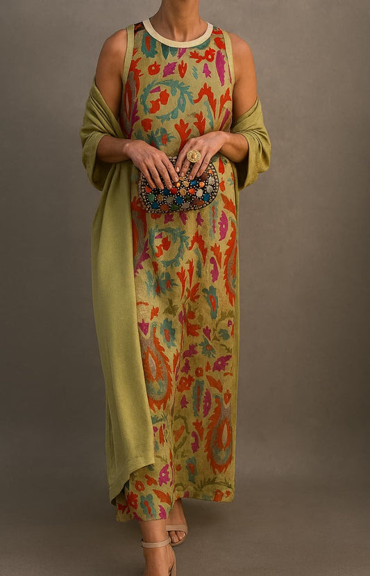 Lavisa - Women's Floral Sleeveless Maxi Dress Matching Shawl Set
