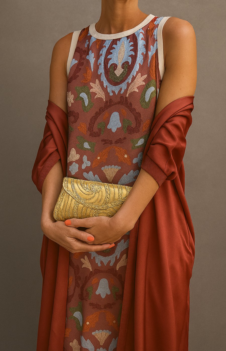 Women's Floral Sleeveless Maxi Dress Matching Shawl Set - Side Angle | Lavisa