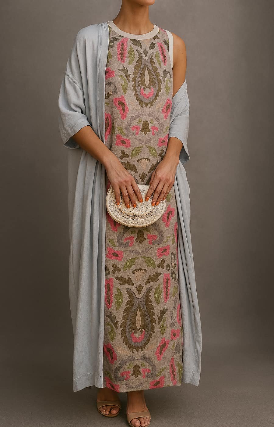 Women's Floral Sleeveless Maxi Dress Matching Shawl Set - Back View | Lavisa