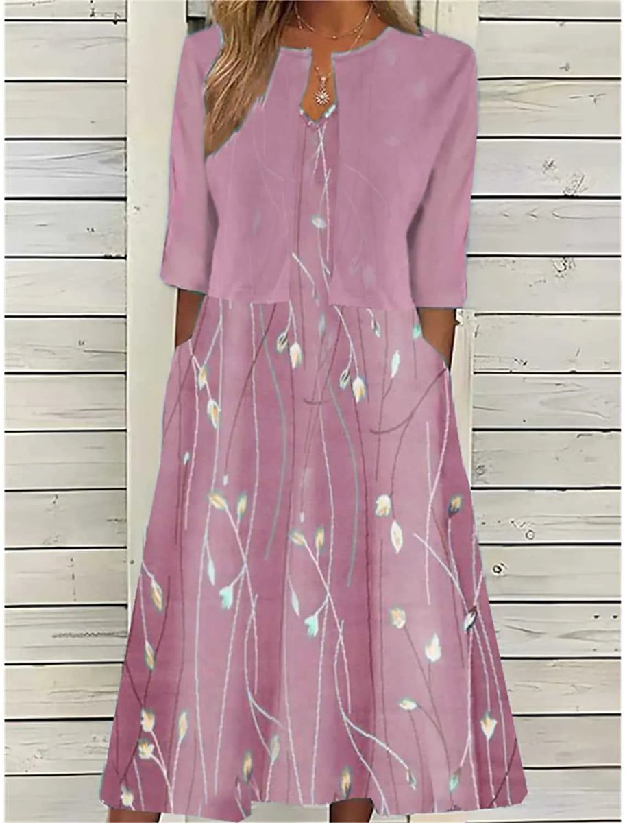 Floral Two Piece A Line Midi Dress - Close-Up Fabric Texture | Lavisa