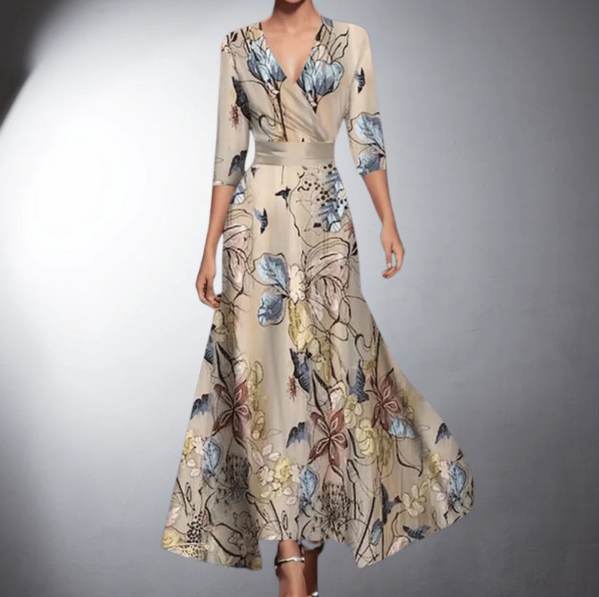 Women's Floral Wrap Maxi Formal Dresses V-Neck Three-Quarter Sleeve | Lavisa