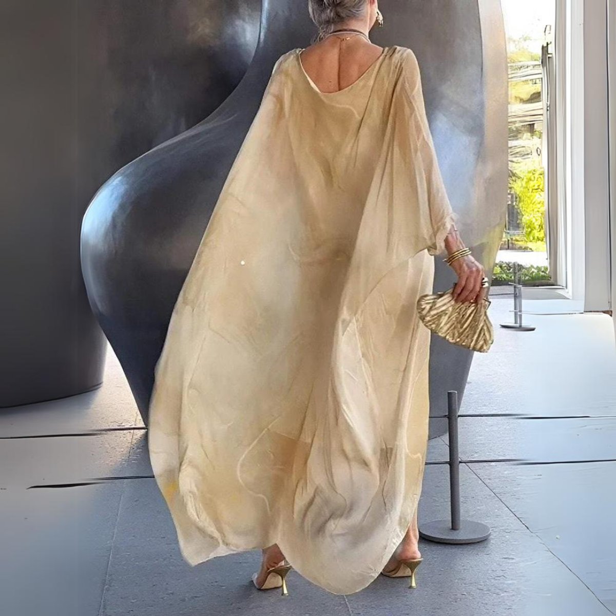 Flowing Oversized Maxi Long Sleeve Dress - Back View | Lavisa