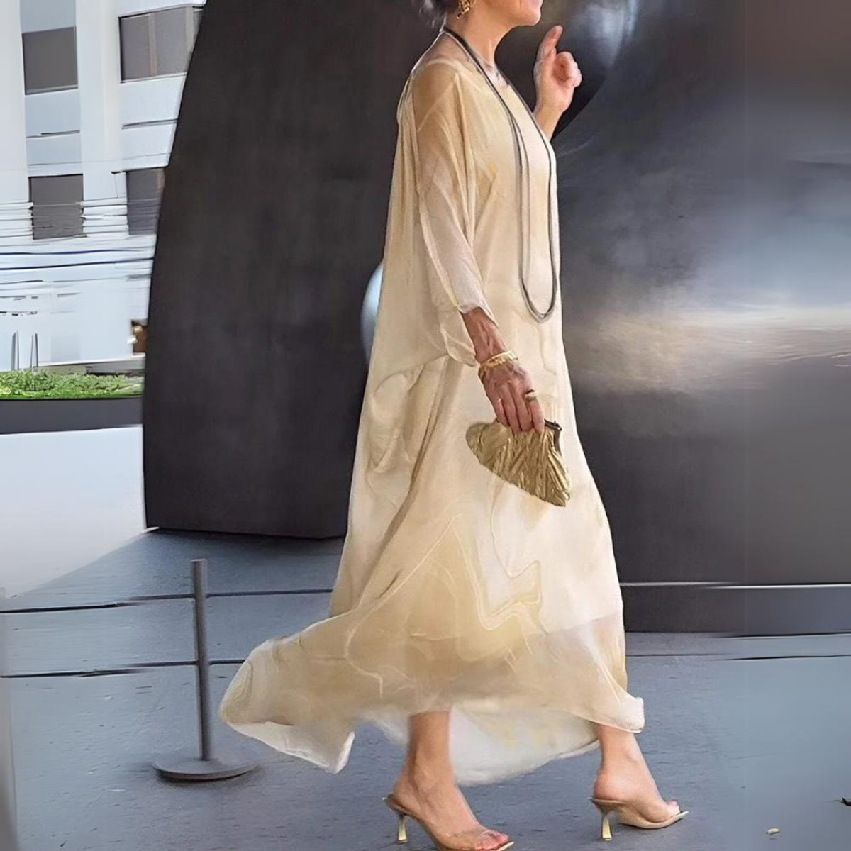 Flowing Oversized Maxi Long Sleeve Dress - Close-Up Fabric Texture | Lavisa