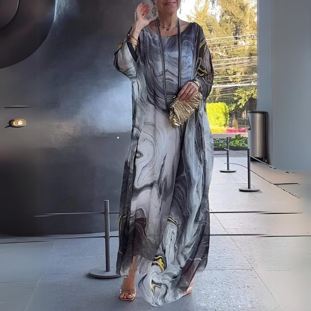 Flowing Oversized Maxi Long Sleeve Dress - Detail & Stitching | Lavisa