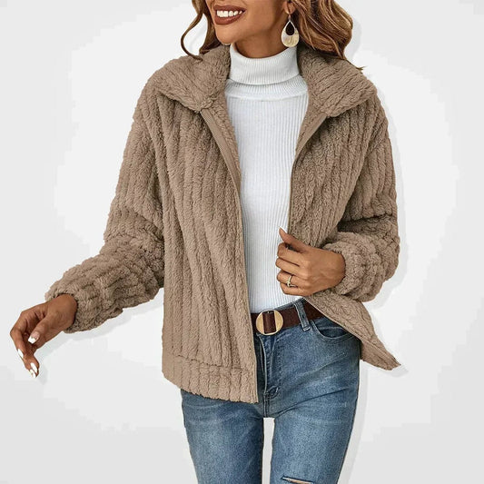 Lavisa - Women's Fluffy Plush Zip-Up Oversized Cardigan Jacket