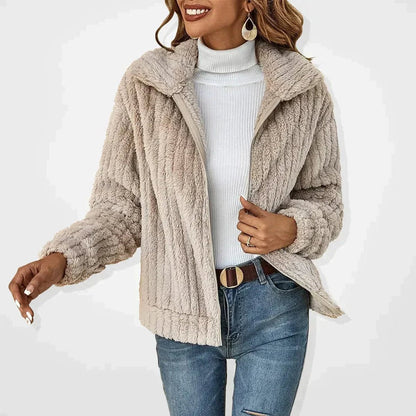 Women's Fluffy Plush Zip-Up Oversized Cardigan Jacket - Back View | Lavisa