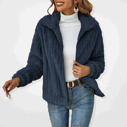 Women's Fluffy Plush Zip-Up Oversized Cardigan Jacket - Close-Up Texture & Detail | Lavisa