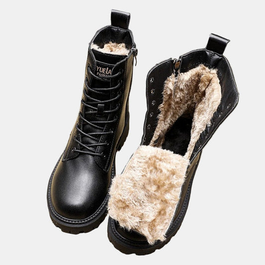 Lavisa - Womens Fur Lined Lace Up Leather Ankle Boots Winter Combat Shoes