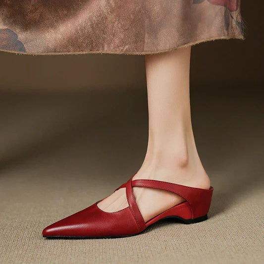 Lavisa - Women's Genuine Leather Cross-Strap Pointed-Toe Mules