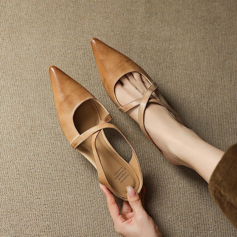 Women's Genuine Leather Cross-Strap Pointed-Toe Mules - Variant Style 10 | Lavisa