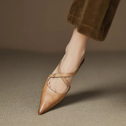 Women's Genuine Leather Cross-Strap Pointed-Toe Mules - Variant Style 11 | Lavisa