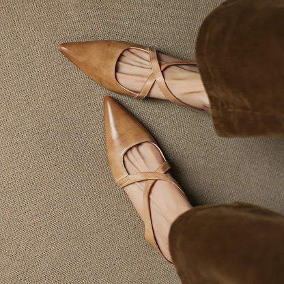 Women's Genuine Leather Cross-Strap Pointed-Toe Mules - Variant Style 12 | Lavisa