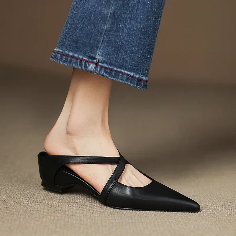 Women's Genuine Leather Cross-Strap Pointed-Toe Mules - Variant Style 14 | Lavisa