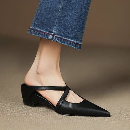 Women's Genuine Leather Cross-Strap Pointed-Toe Mules - Variant Style 14 | Lavisa