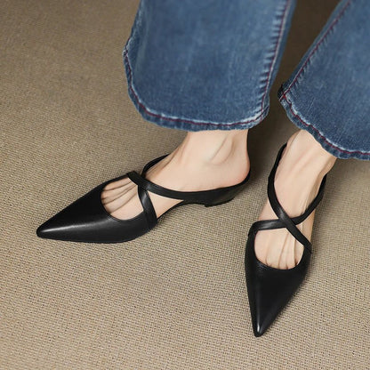 Women's Genuine Leather Cross-Strap Pointed-Toe Mules - Variant Style 15 | Lavisa