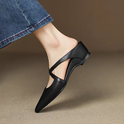 Women's Genuine Leather Cross-Strap Pointed-Toe Mules - Variant Style 16 | Lavisa
