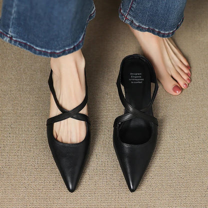 Women's Genuine Leather Cross-Strap Pointed-Toe Mules - Variant Style 17 | Lavisa