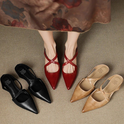Women's Genuine Leather Cross-Strap Pointed-Toe Mules - Variant Style 19 | Lavisa