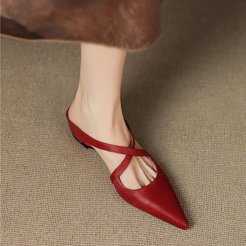 Women's Genuine Leather Cross-Strap Pointed-Toe Mules - Back View | Lavisa