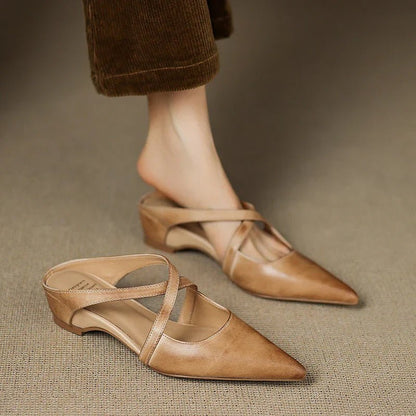 Women's Genuine Leather Cross-Strap Pointed-Toe Mules - Variant Angle | Lavisa