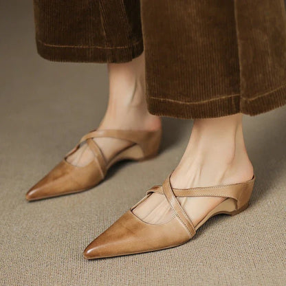 Women's Genuine Leather Cross-Strap Pointed-Toe Mules - Variant Style 8 | Lavisa