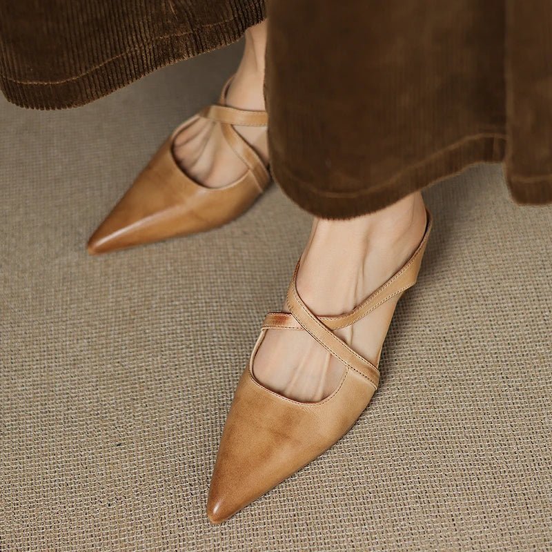 Women's Genuine Leather Cross-Strap Pointed-Toe Mules - Variant Style 9 | Lavisa