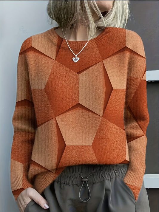 Lavisa - Women's Geometric Print Long Sleeve Knit Sweater Jumper