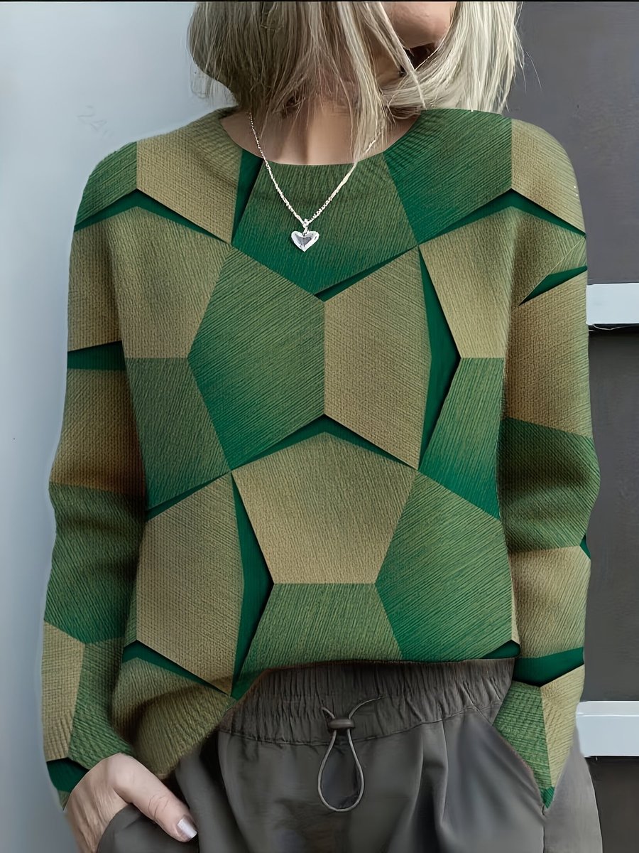 Women's Geometric Print Long Sleeve Knit Sweater Jumper - Side Angle | Lavisa
