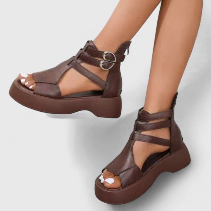 Lavisa - Women's Gladiator Platform Sandals Double-Buckle Ankle-Strap Open-Toe