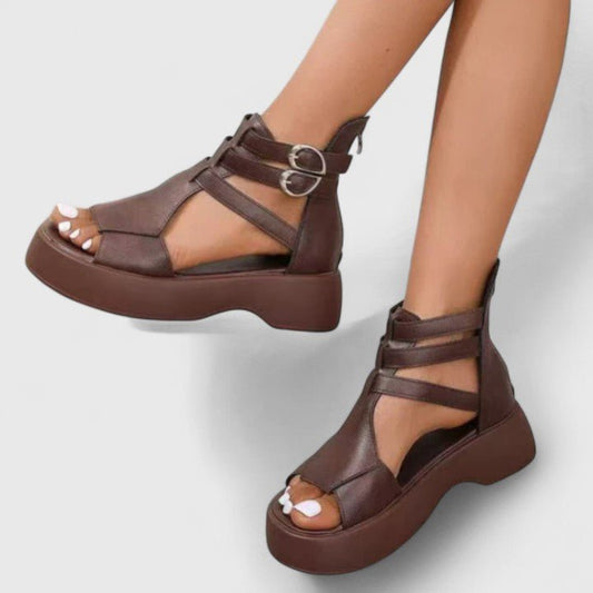 Lavisa - Women's Gladiator Platform Sandals Double-Buckle Ankle-Strap Open-Toe