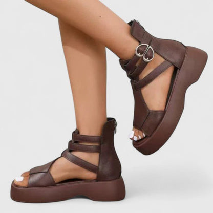 Lavisa - Women's Gladiator Platform Sandals Double-Buckle Ankle-Strap Open-Toe