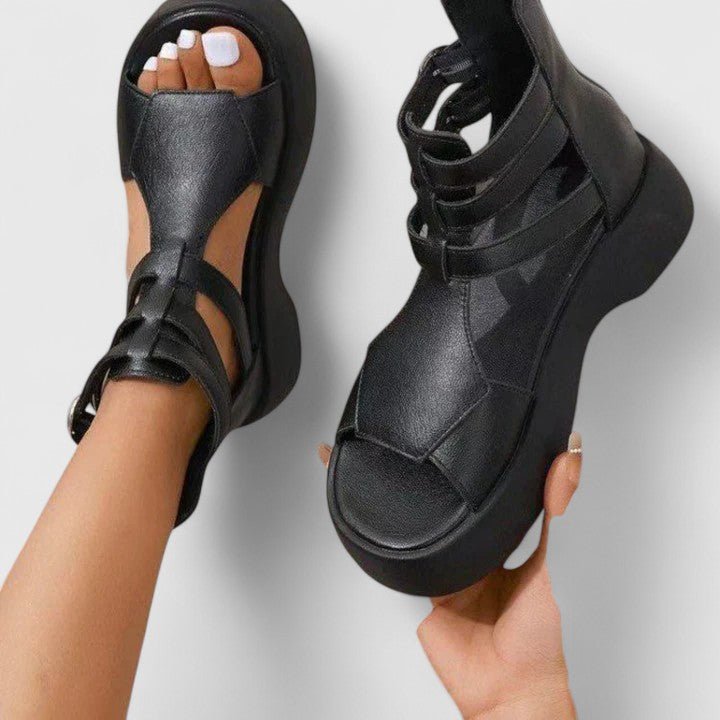Lavisa - Women's Gladiator Platform Sandals Double-Buckle Ankle-Strap Open-Toe