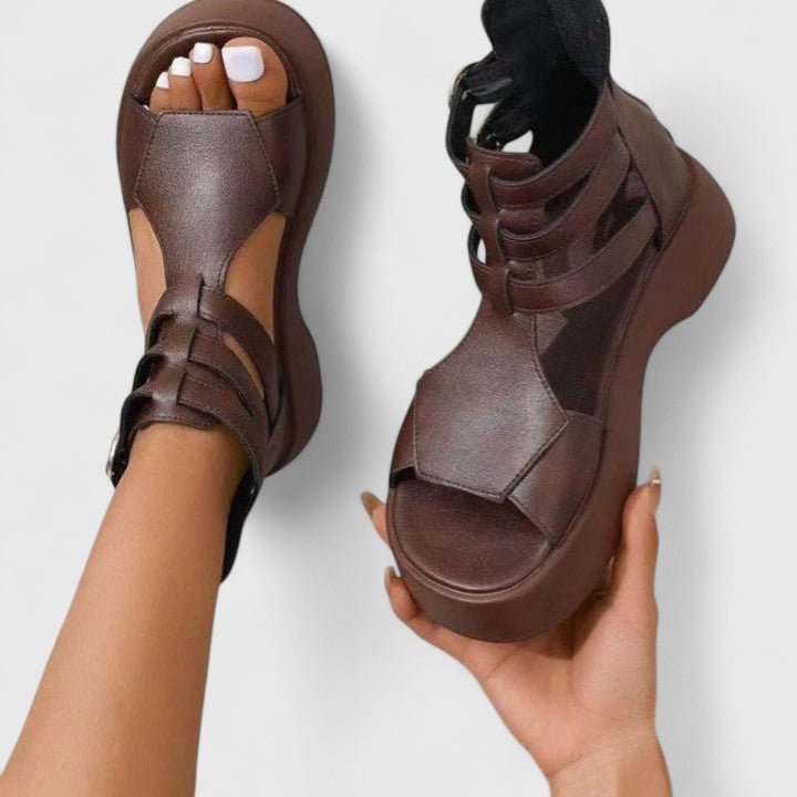 Lavisa - Women's Gladiator Platform Sandals Double-Buckle Ankle-Strap Open-Toe