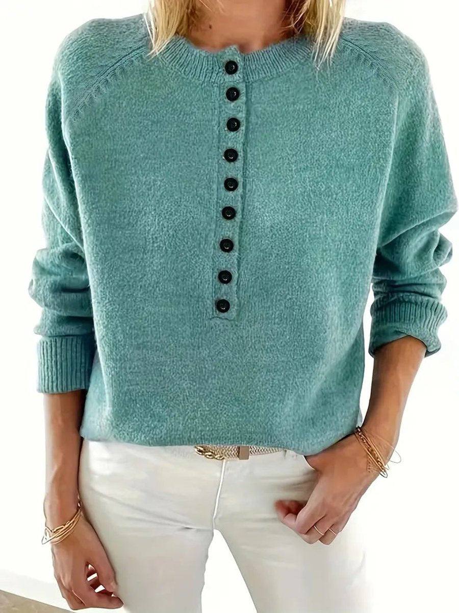 Lavisa - Women's Half-Button V-Neck Knit Sweater Relaxed Pullover Jumper