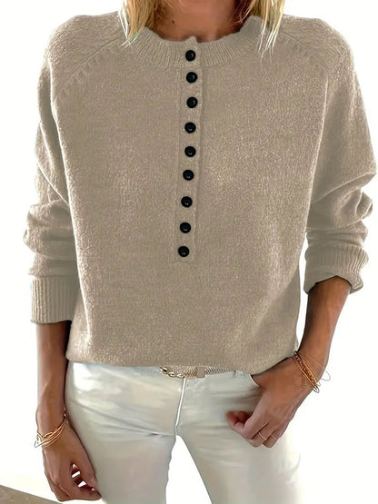 Lavisa - Women's Half-Button V-Neck Knit Sweater Relaxed Pullover Jumper