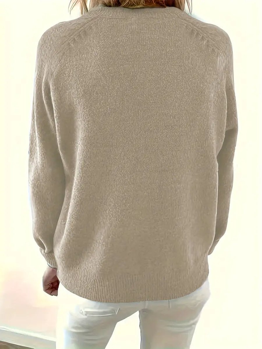 Lavisa - Women's Half-Button V-Neck Knit Sweater Relaxed Pullover Jumper