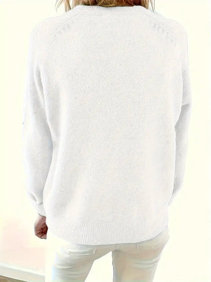 Lavisa - Women's Half-Button V-Neck Knit Sweater Relaxed Pullover Jumper