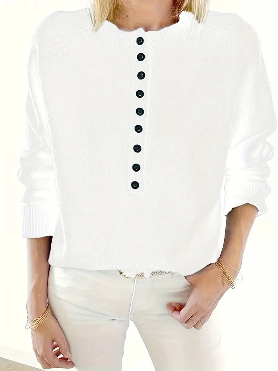 Lavisa - Women's Half-Button V-Neck Knit Sweater Relaxed Pullover Jumper