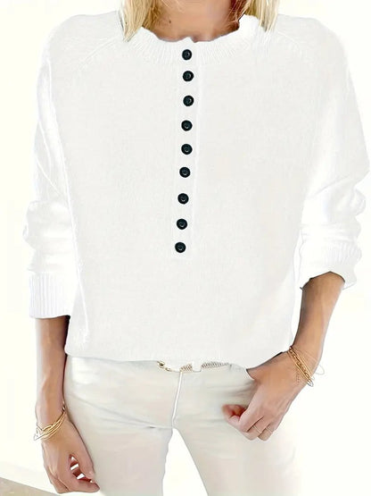 Lavisa - Women's Half-Button V-Neck Knit Sweater Relaxed Pullover Jumper