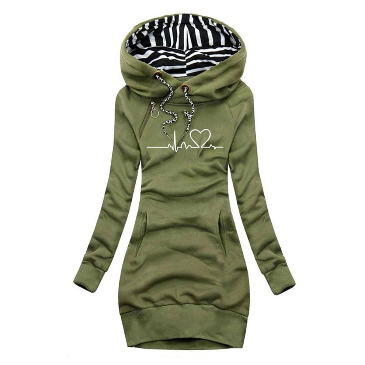 Heartbeat Print Hooded Jumper Dress - Side Angle | Lavisa