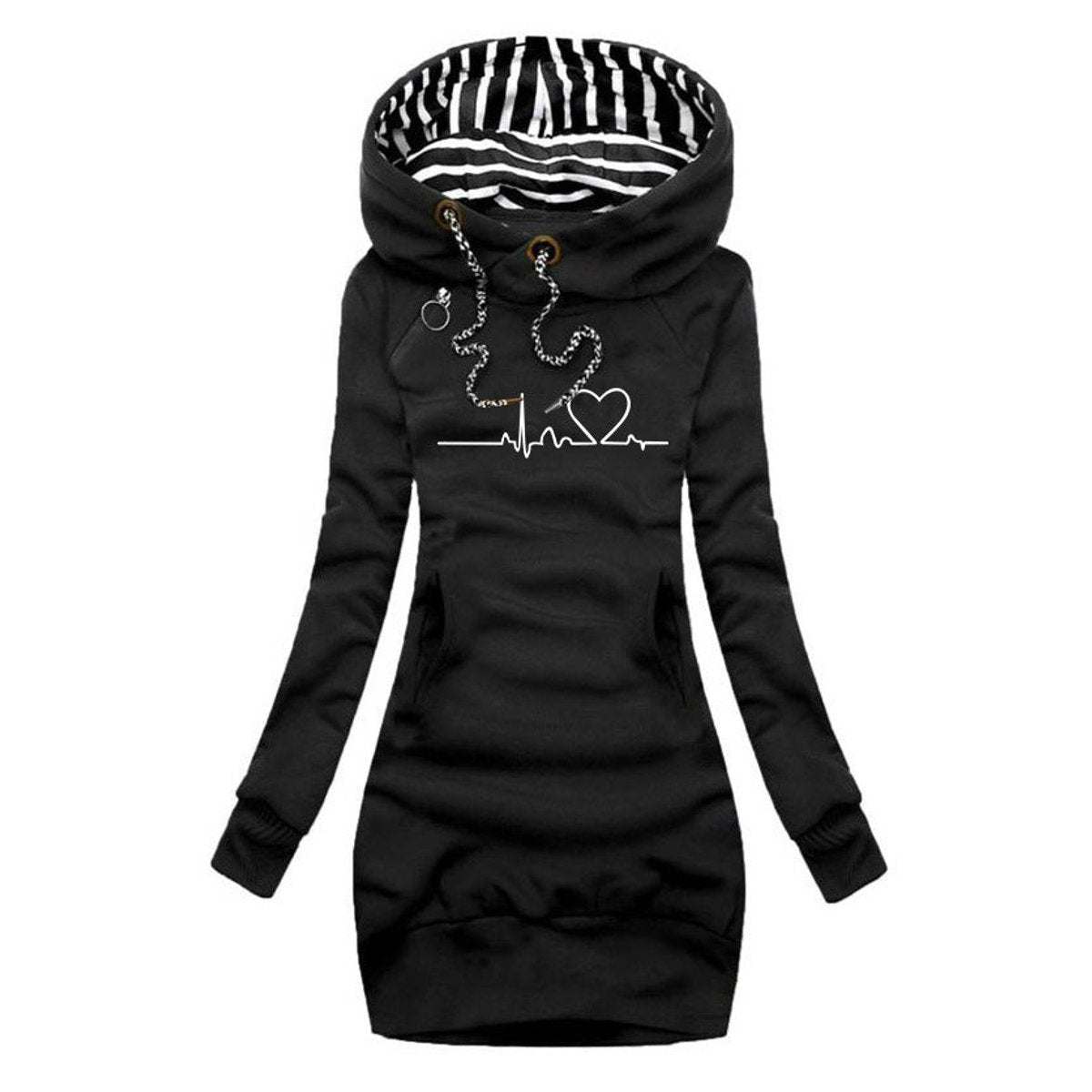 Heartbeat Print Hooded Jumper Dress - Back View | Lavisa