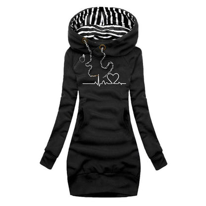 Heartbeat Print Hooded Jumper Dress - Back View | Lavisa